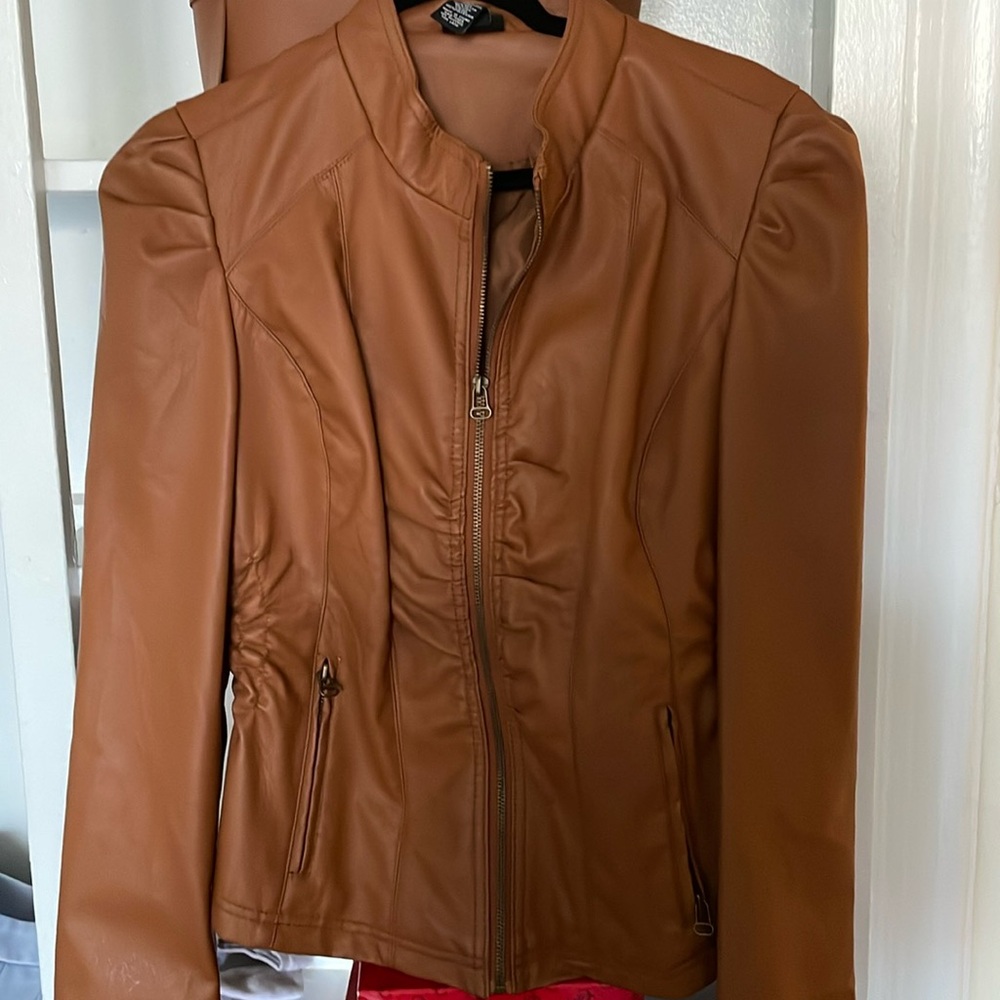 Faux Leather Jacket - Brown